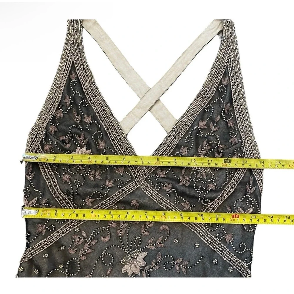 Vintage Cache Silk Beaded Open Back Formal Y2K Gown Dress Black 90s Size 2 - Picture 12 of 16